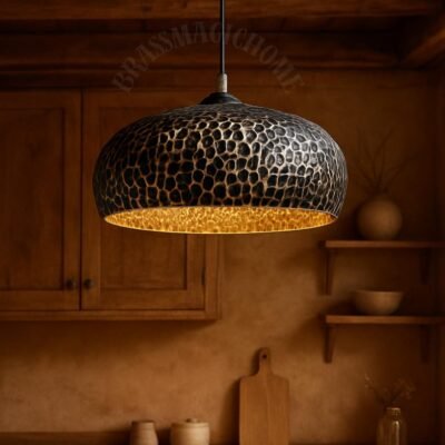 barss7 (6) Hand-Hammered Brass Dome Light – Rustic Moroccan Hanging Lamp