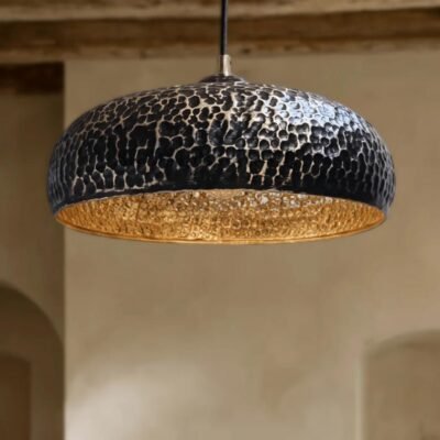 barss7 (7) Hand-Hammered Brass Dome Light – Rustic Moroccan Hanging Lamp