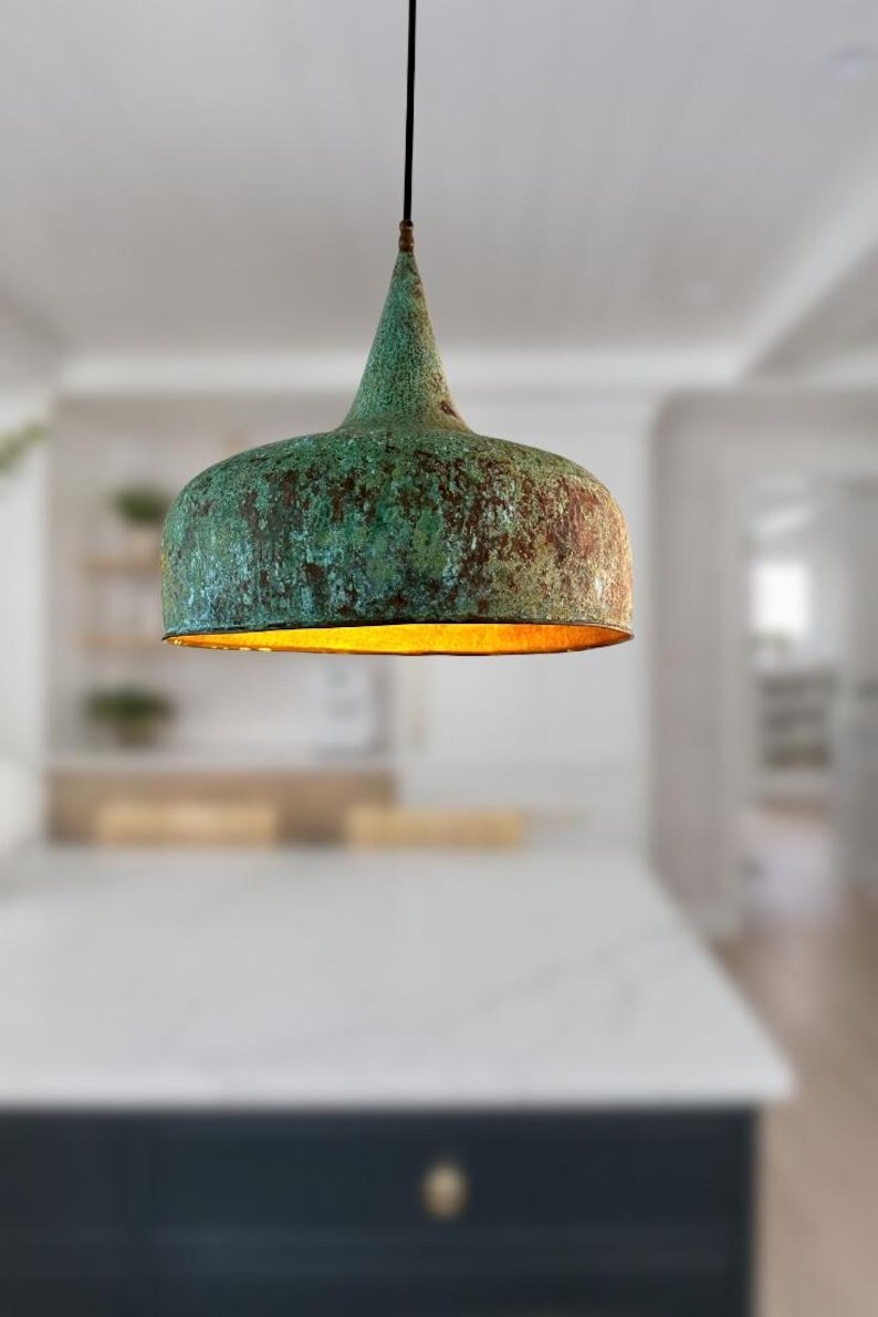 brass (2) Vintage Patina Brass Pendant Light Handmade Rustic Ceiling Lamp