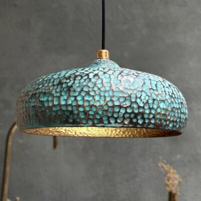 Hammered Patina Brass Pendant Light Handmade Vintage Dome Ceiling Lamp