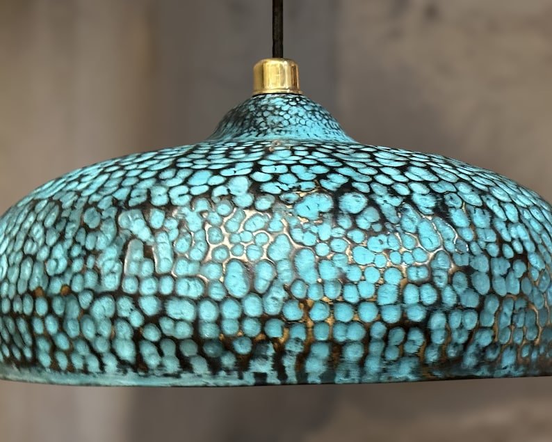 Hammered Patina Brass Pendant Light Handmade Vintage Dome Ceiling Lamp