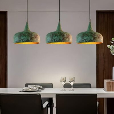 brass (3) Vintage Patina Brass Pendant Light Handmade Rustic Ceiling Lamp