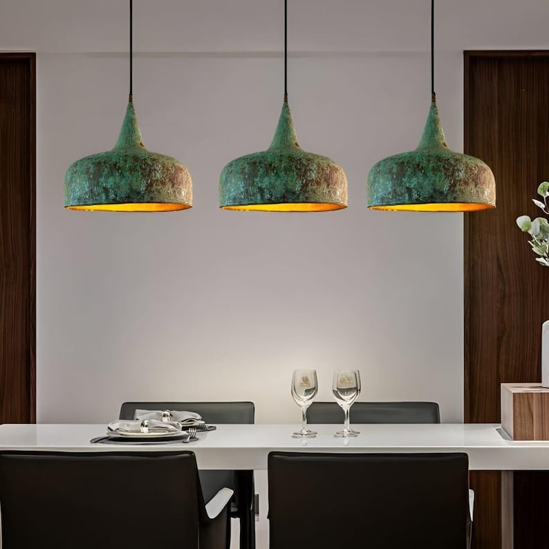 brass (3) Vintage Patina Brass Pendant Light Handmade Rustic Ceiling Lamp