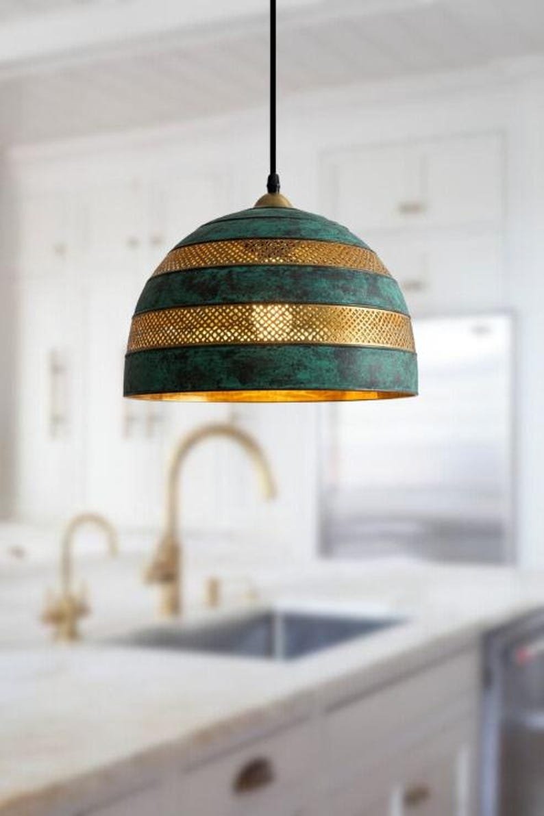 Verdigris Patina Brass Dome Pendant