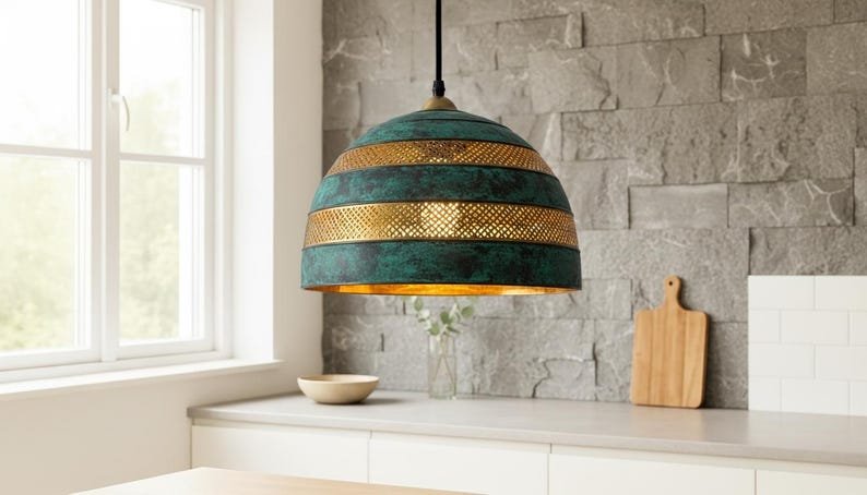 Verdigris Patina Brass Dome Pendant