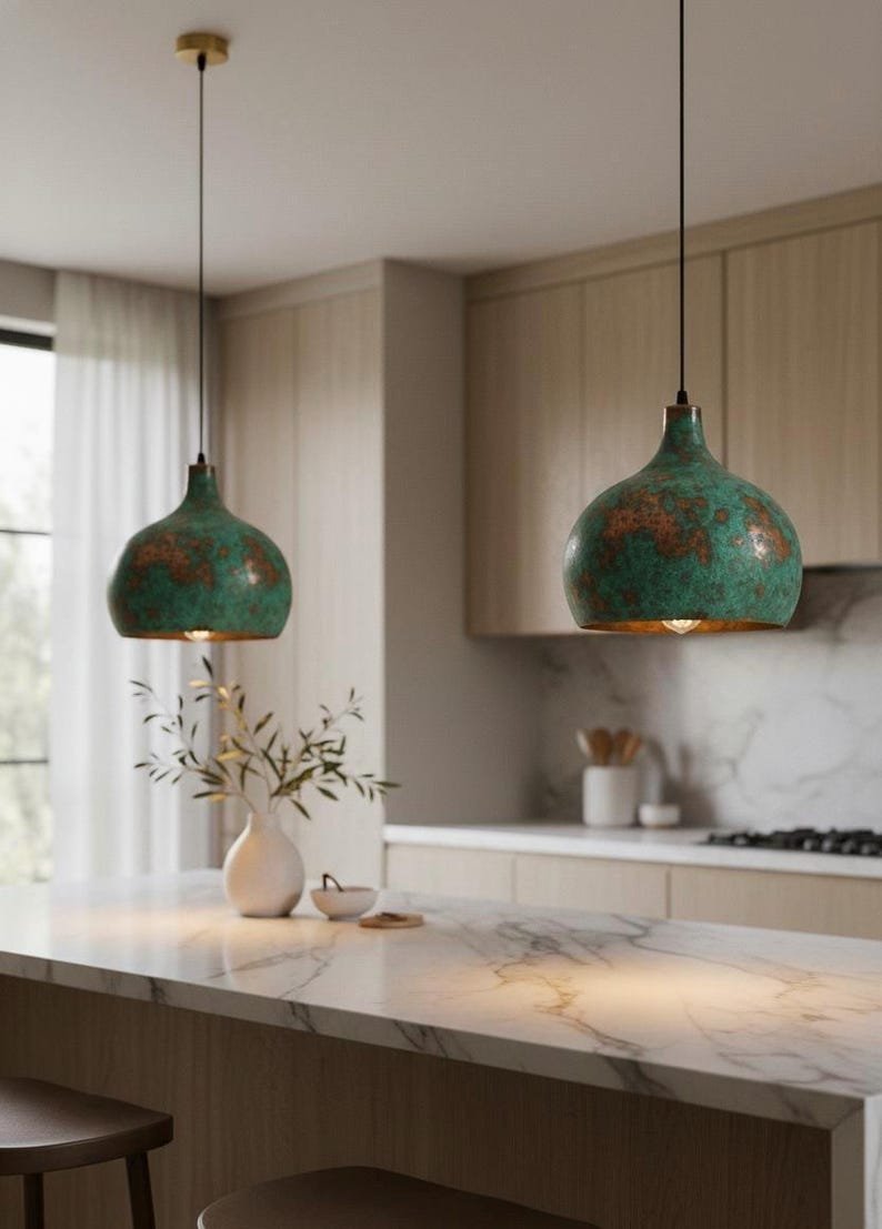 brass1 (7) Green Patina Copper Hanging Light