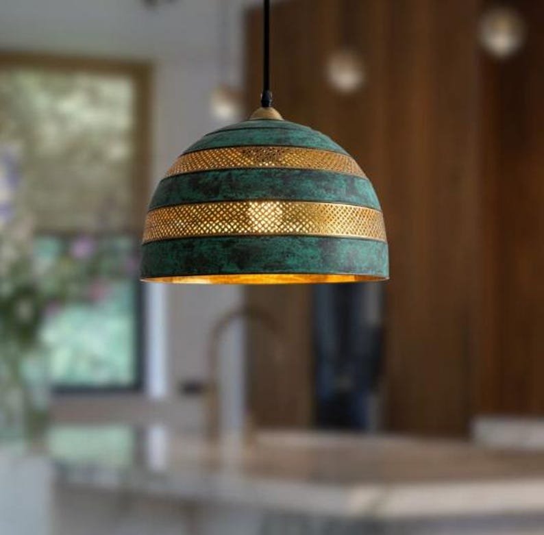 Verdigris Patina Brass Dome Pendant