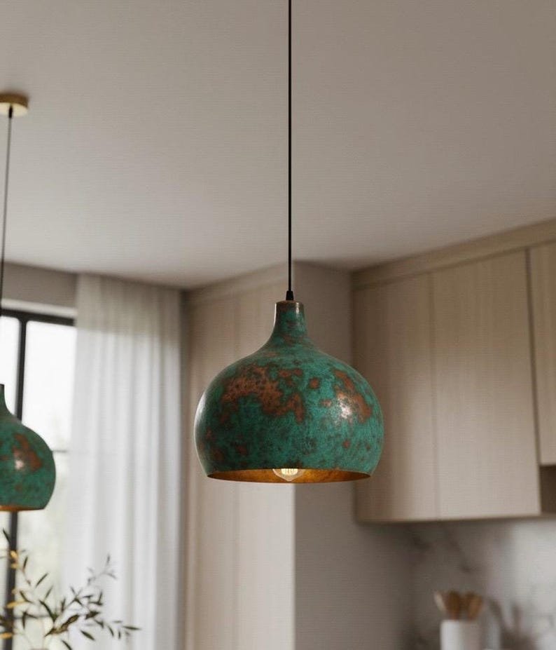brass1 (9) Green Patina Copper Hanging Light