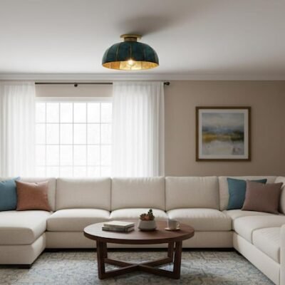 brass11 (3) Verdigris Flush Mount Ceiling Light