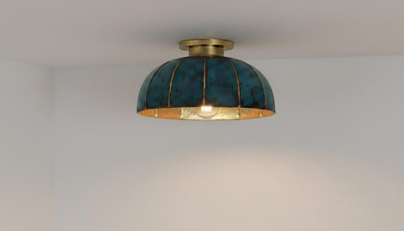 brass11 (8) Verdigris Flush Mount Ceiling Light