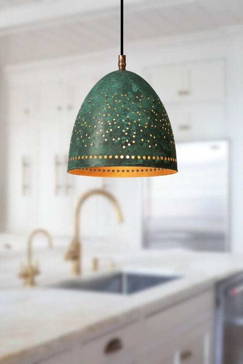 Perforated Verdigris Pendant Light