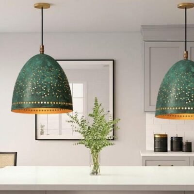 Perforated Verdigris Pendant Light