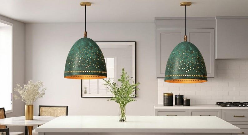 Perforated Verdigris Pendant Light