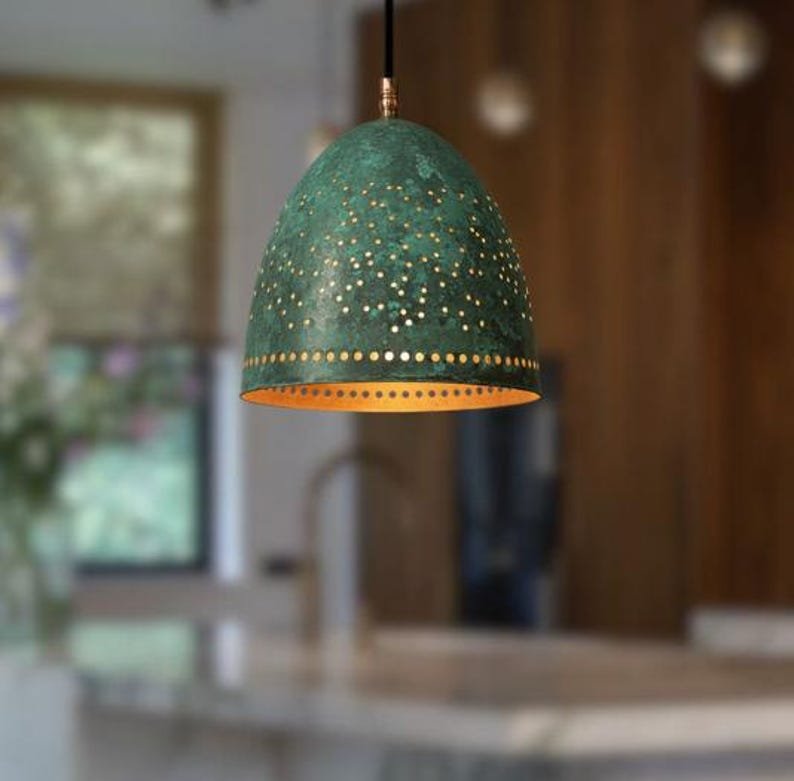 Perforated Verdigris Pendant Light