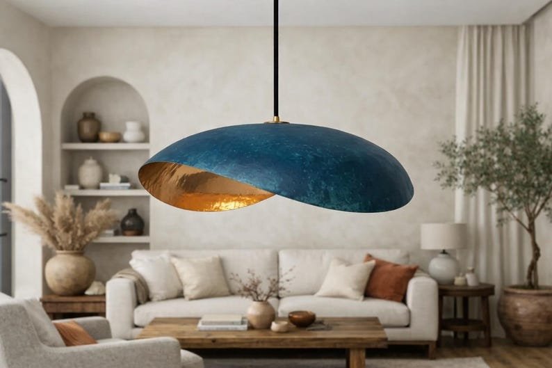 Ocean Blue Patina Brass Pendant