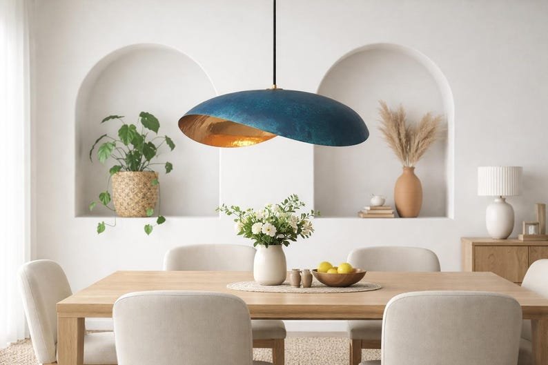 Ocean Blue Patina Brass Pendant