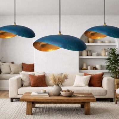 Ocean Blue Patina Brass Pendant