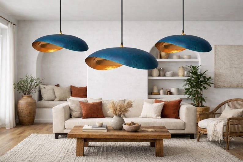 Ocean Blue Patina Brass Pendant