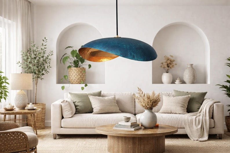 Ocean Blue Patina Brass Pendant