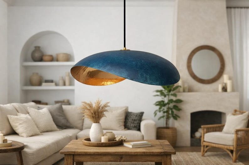 Ocean Blue Patina Brass Pendant