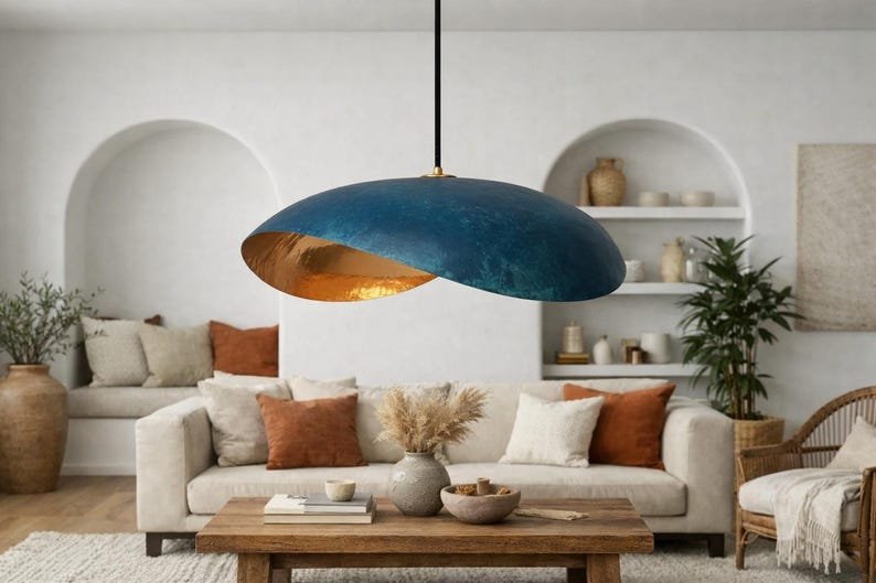 Ocean Blue Patina Brass Pendant