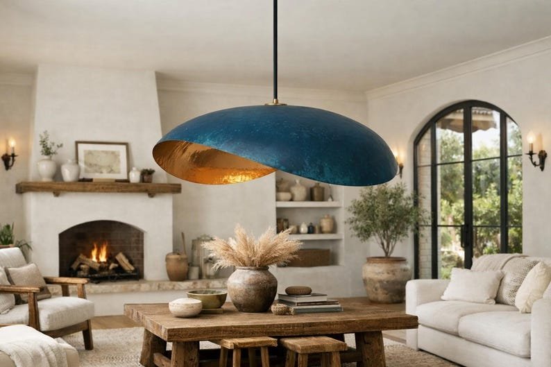 Ocean Blue Patina Brass Pendant