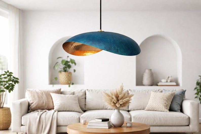 Ocean Blue Patina Brass Pendant