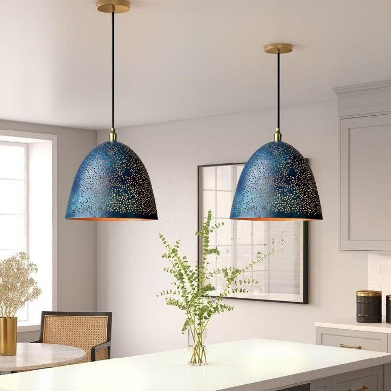 Midnight Blue Pierced Brass Pendant