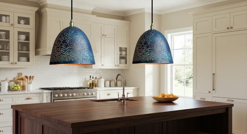 Midnight Blue Pierced Brass Pendant