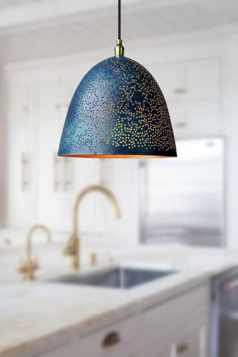 Midnight Blue Pierced Brass Pendant