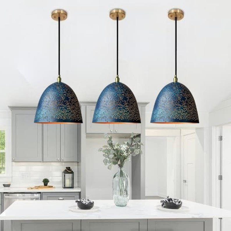 Midnight Blue Pierced Brass Pendant