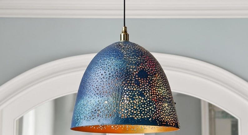 Midnight Blue Pierced Brass Pendant