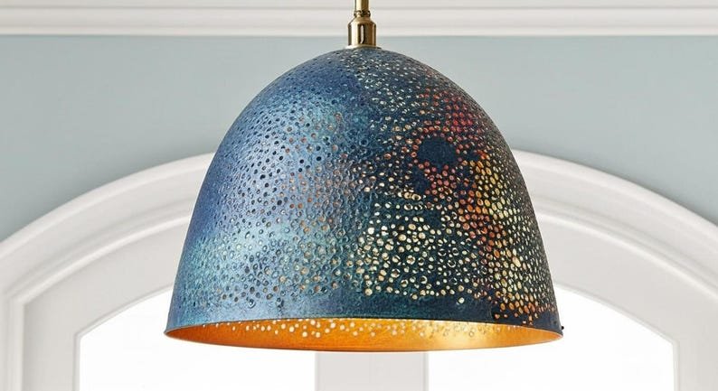 Midnight Blue Pierced Brass Pendant