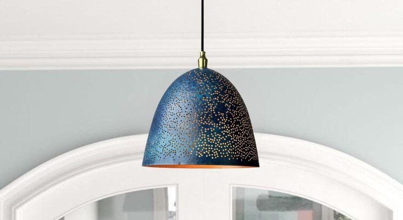 Midnight Blue Pierced Brass Pendant