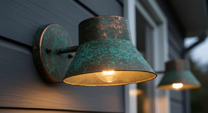Rustic Patina Copper Light Fixture