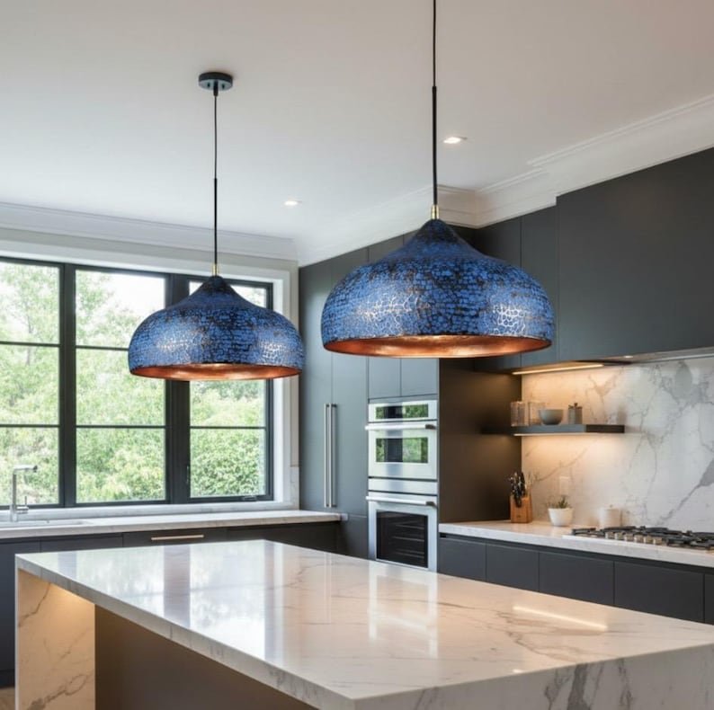 brass5 (5) Sapphire Patina Brass Hanging Light