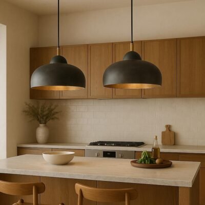 Modern Black & Brass Dome Pendant Light