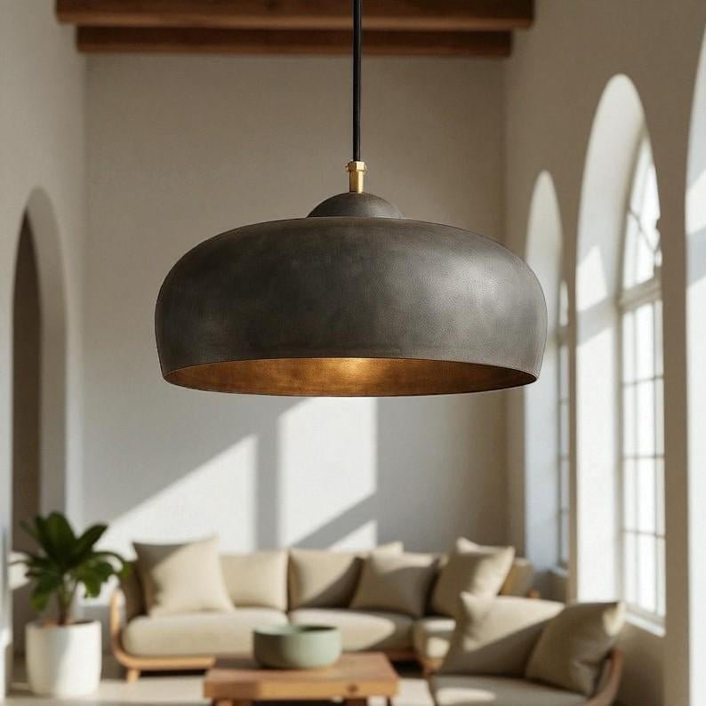Modern Black & Brass Dome Pendant Light
