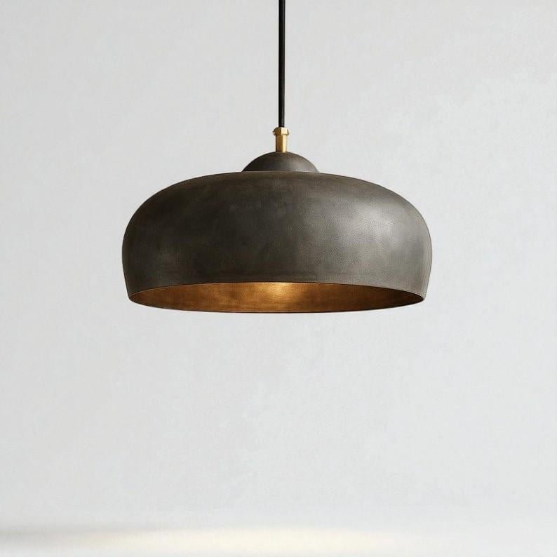 Modern Black & Brass Dome Pendant Light