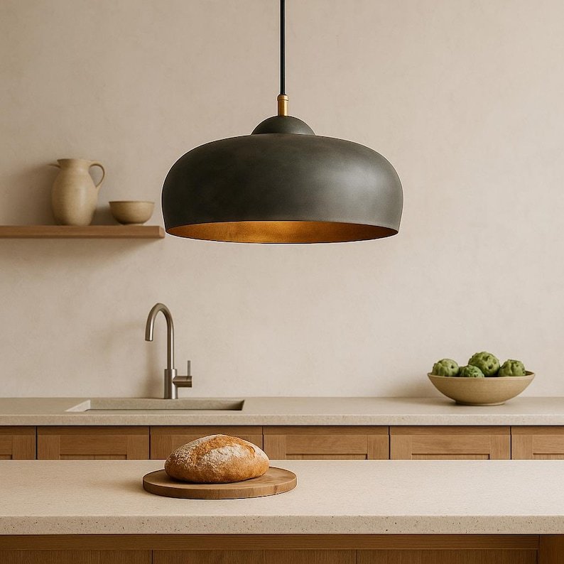 Modern Black & Brass Dome Pendant Light