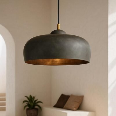 Modern Black & Brass Dome Pendant Light
