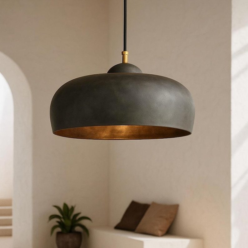 Modern Black & Brass Dome Pendant Light