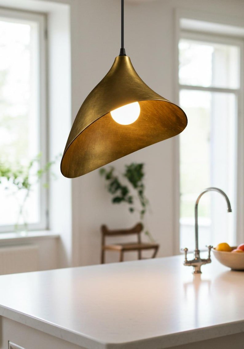 brass6 (2) Modern Brass Hanging Light Artisan Cone Ceiling Lamp