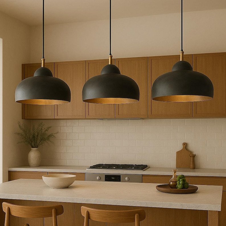 Modern Black & Brass Dome Pendant Light