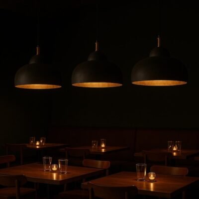 Modern Black & Brass Dome Pendant Light