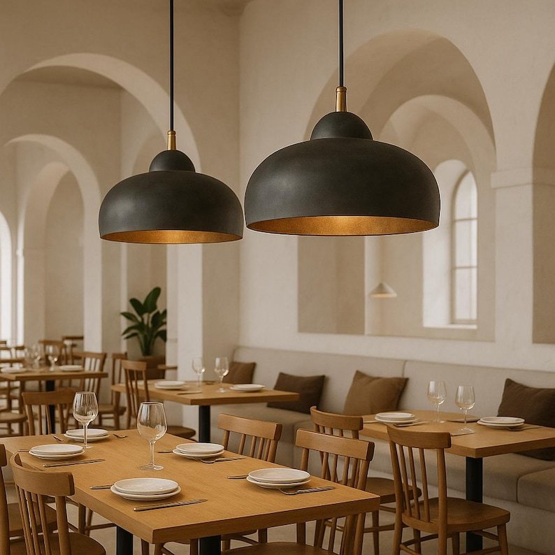 Modern Black & Brass Dome Pendant Light