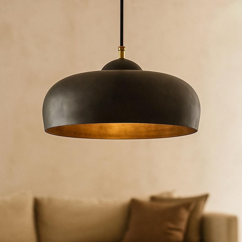 Modern Black & Brass Dome Pendant Light