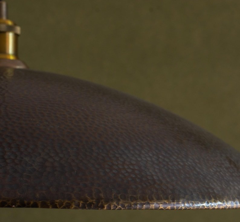 Wide Hammered Brass Disc Pendant Light