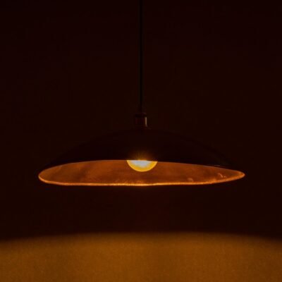 Wide Hammered Brass Disc Pendant Light