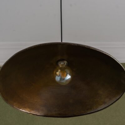 Wide Hammered Brass Disc Pendant Light